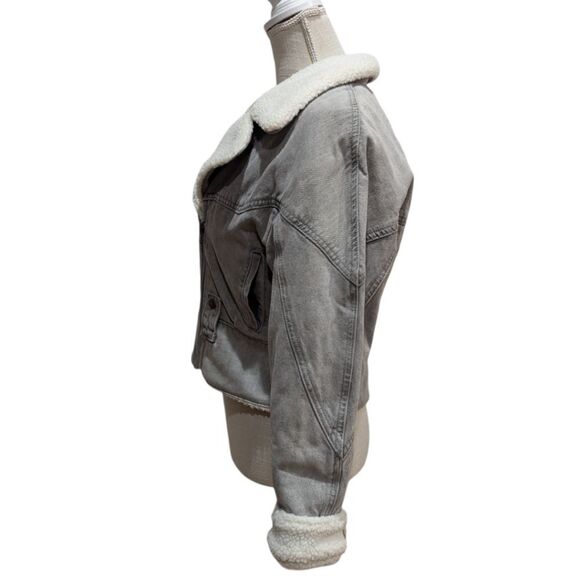 LEVI'S Romantic Biker Jacket Moto Cotton Denim Trucker Sherpa Lined Collar Women - Picture 7 of 10